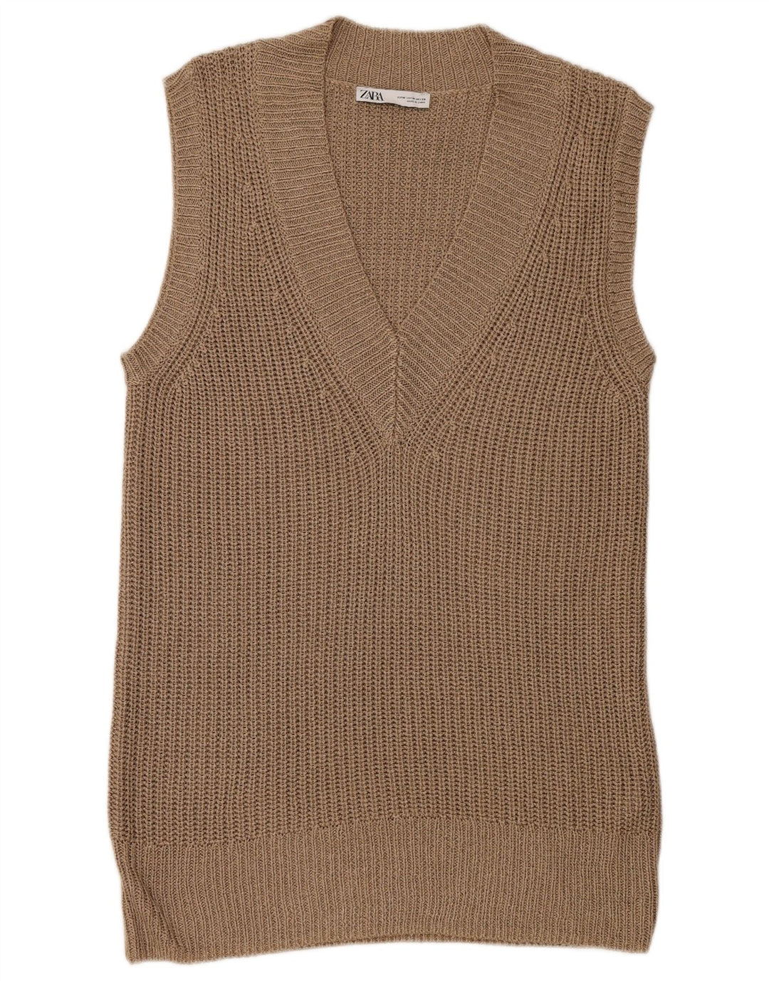 Zara Dame Longline Vest Tank Top UK 14 Medium Brun Polyester