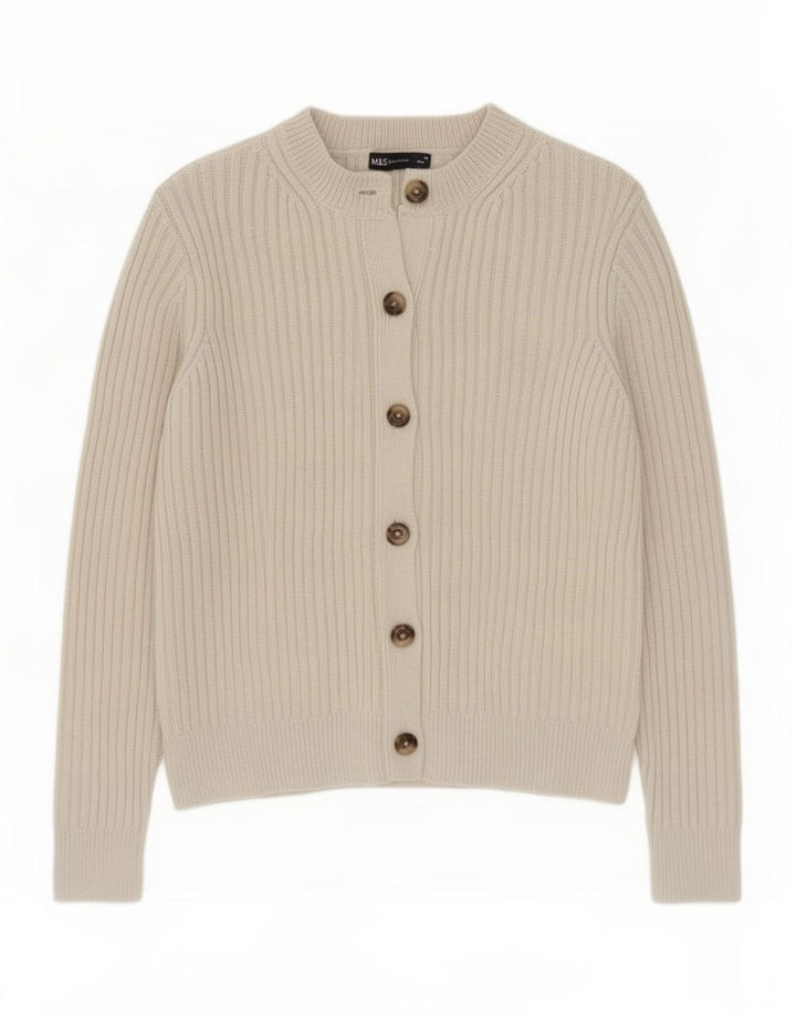 Marks & Spencer Dame Cardigan Sweater UK 12 Medium Off White Polyester