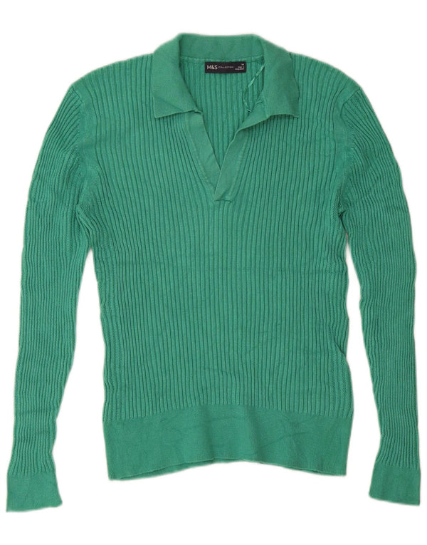Marks & Spencer Dame Polo Neck Jumper Sweater UK 14 Large Green Viscose