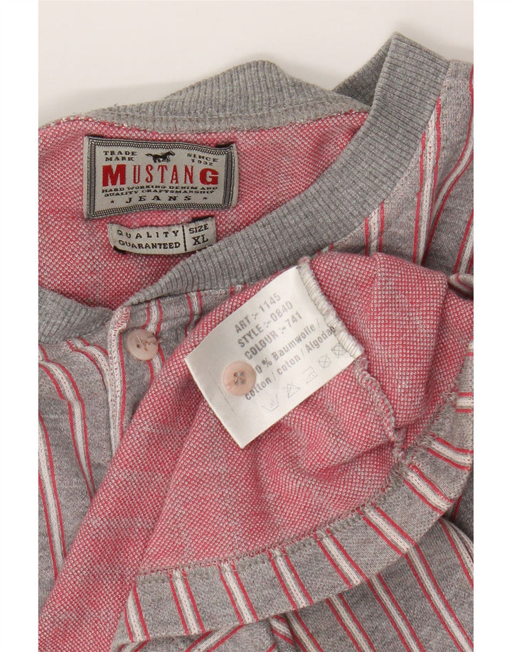 Mustang herre T-shirt top XL grå stribet bomuld