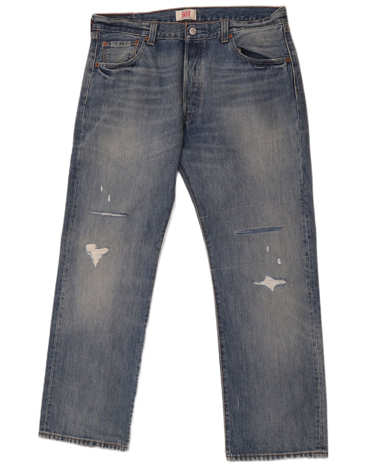 Levi's Mens 501 Distressed Straight Jeans W36 L30 Blå