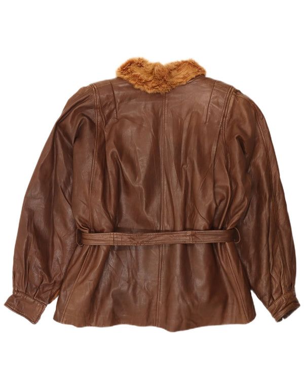 Vintage dame læderpelsjakke UK 18 XL Brun kaninpels