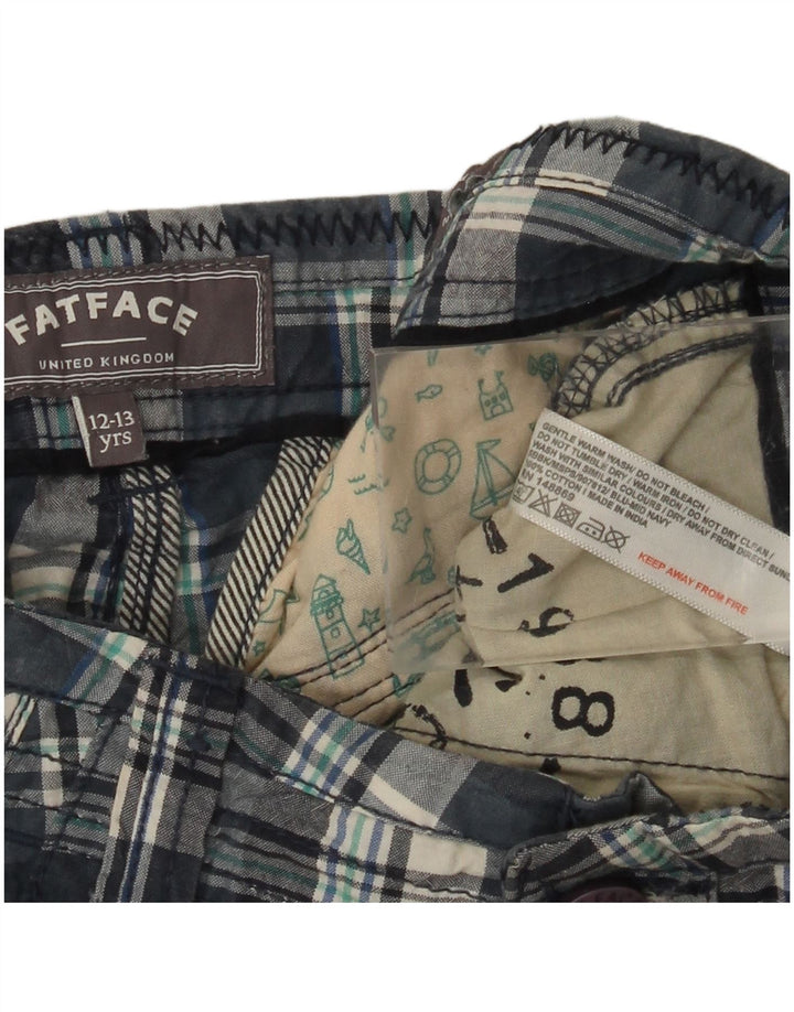 FAT FACE Drenge Cargo Bermuda Shorts 12-13 år W26 blå ternet bomuld