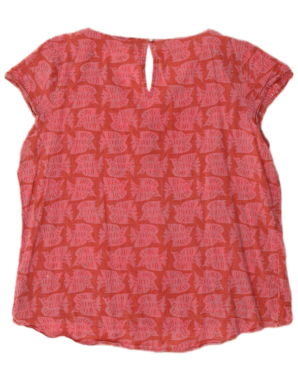 White Stuff Damebluse Top UK 16 Large Red Animal Print Bomuld