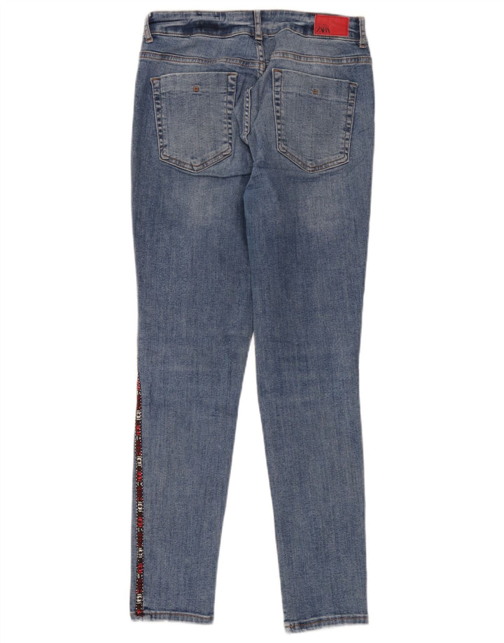 Zara Dame Grafiske Skinny Jeans EU 40 Medium W30 L28 Blå