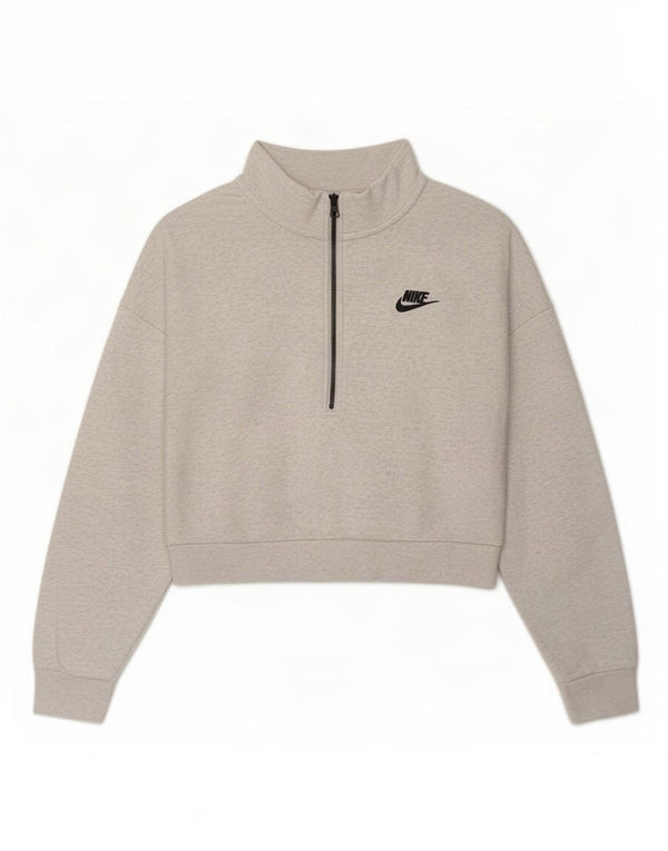Nike Dame Oversized Crop Zip Neck Sweatshirt Jumper UK 14 Medium Grey