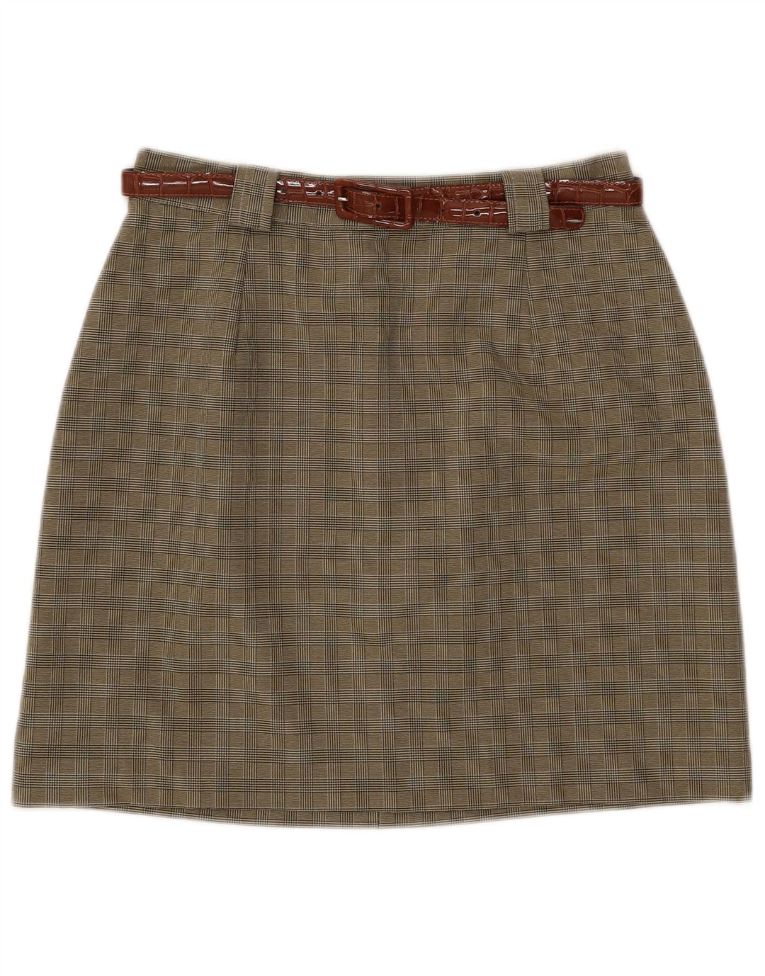 Vintage dame A-line nederdel IT 46 Large W28 Khaki ternet polyester