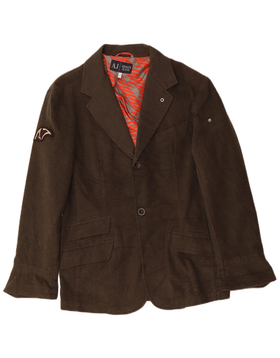 ARMANI JEANS Herre 2-knaps blazerjakke IT 52 Stor Khaki Bomuld