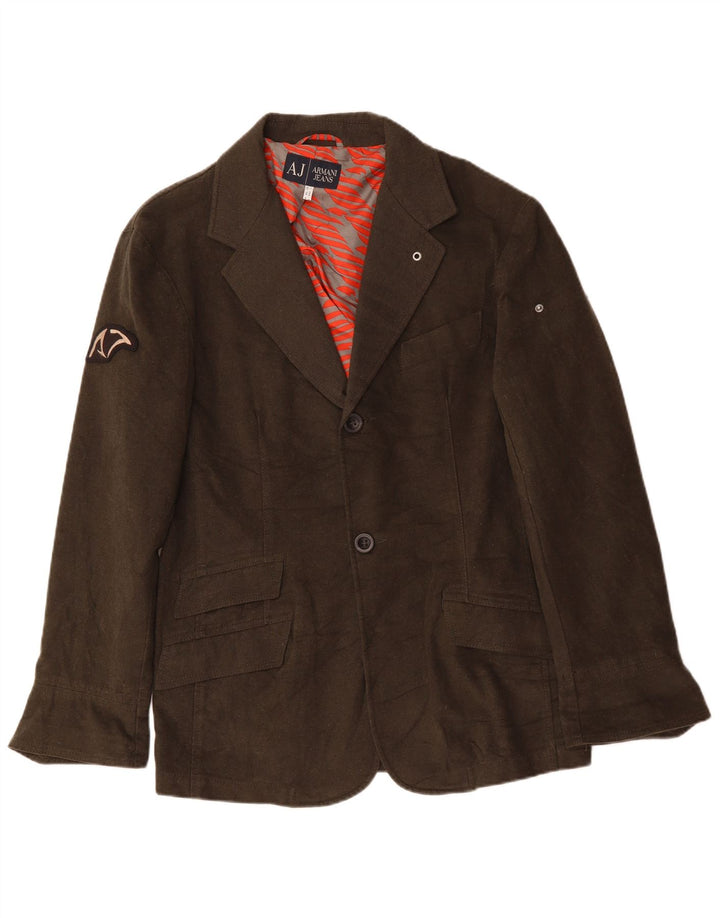 ARMANI JEANS Herre 2-knaps blazerjakke IT 52 Stor Khaki Bomuld