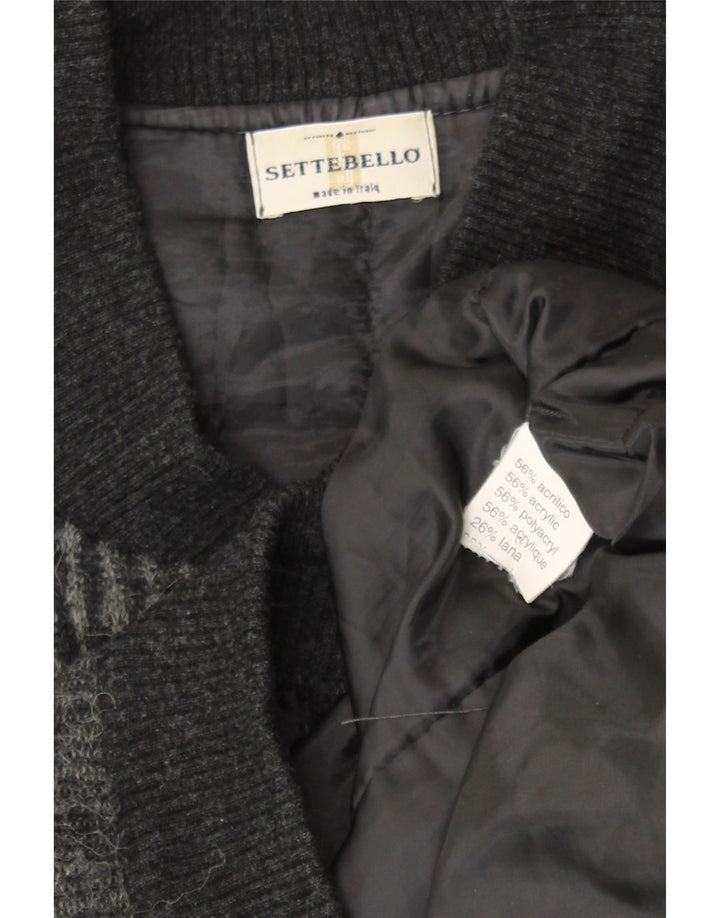 Settebello Herre Cardigan Sweater Medium Grå Geometrisk Akryl Retro