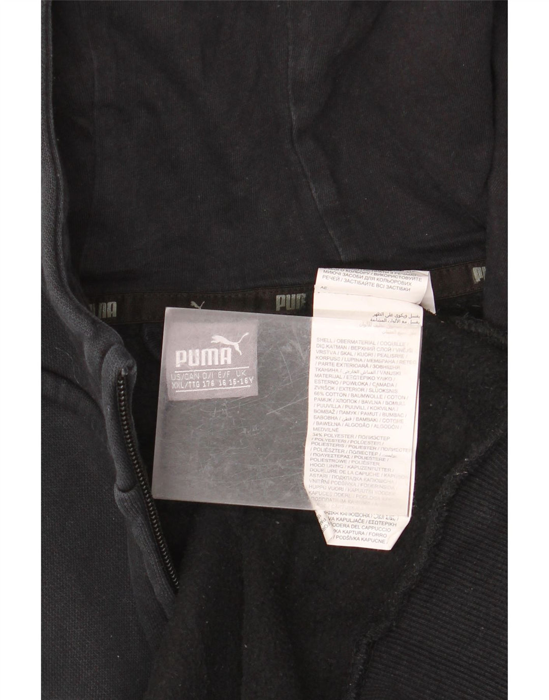 PUMA drenge grafisk hættetrøje med lynlås 15-16 år sort bomuld