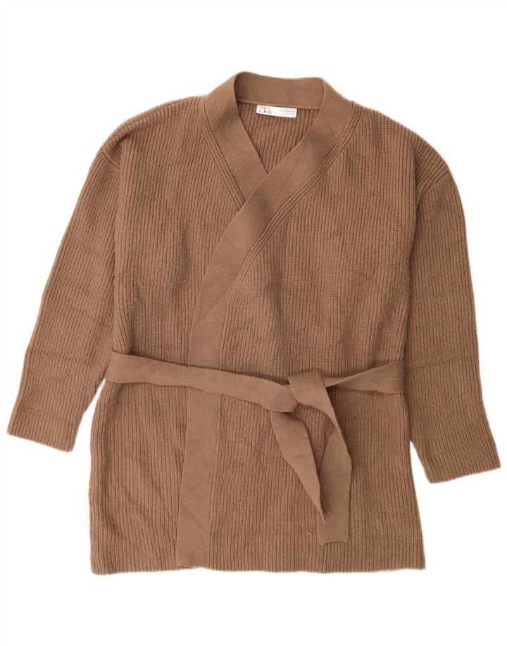 Zara Womens Longline Oversized Cardigan Sweater UK 10 Small Brown Acryl