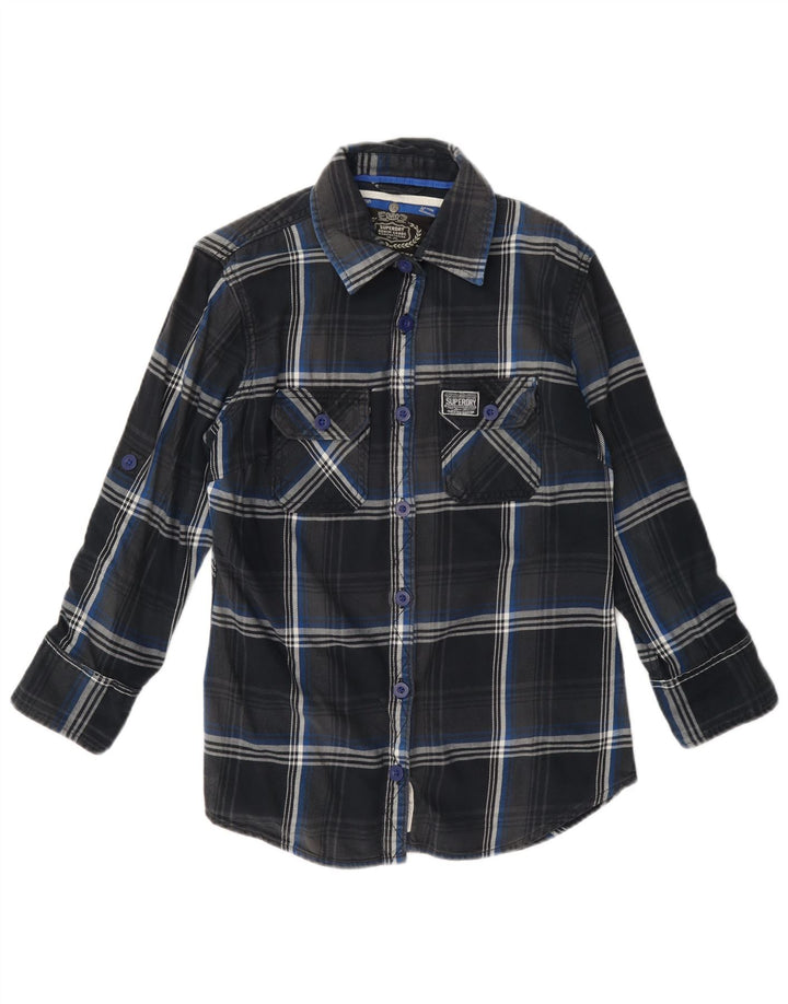 Superdry Flanelskjorte til kvinder UK 14 Medium Navyblå Plaid Bomuld