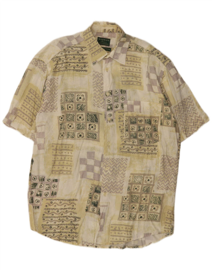 Rodrigo Kortærmet Herreskjorte Størrelse 40 15 1/2 Medium Khaki Patchwork