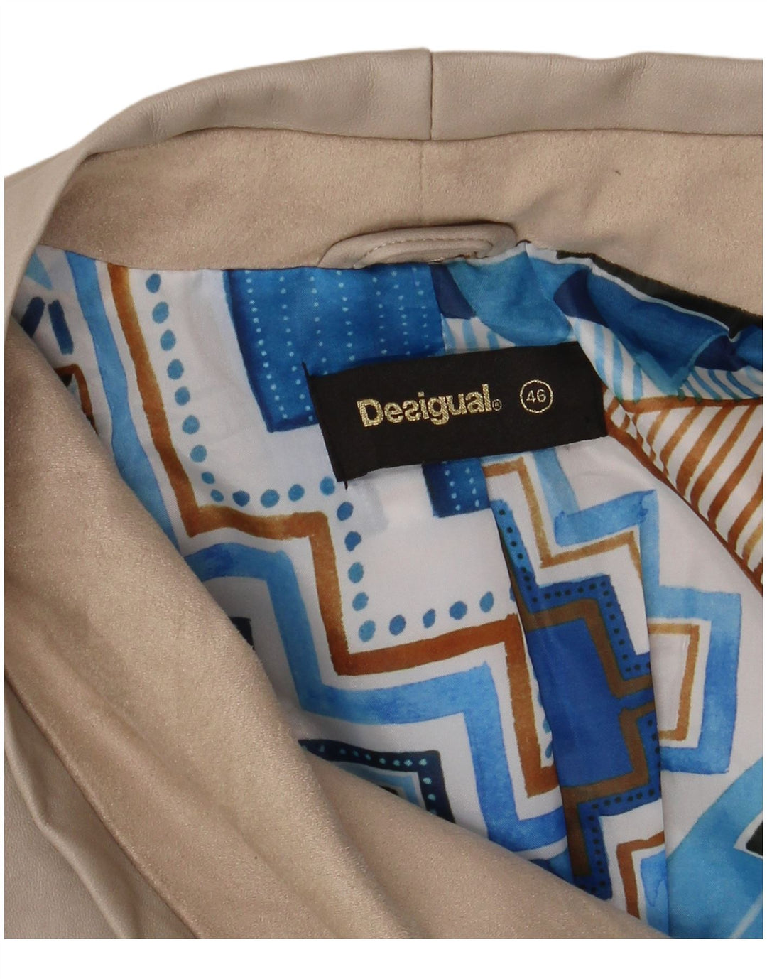 Desigual Womens Faux Leather Biker Jacket EU 46 XL Grey Butterfly