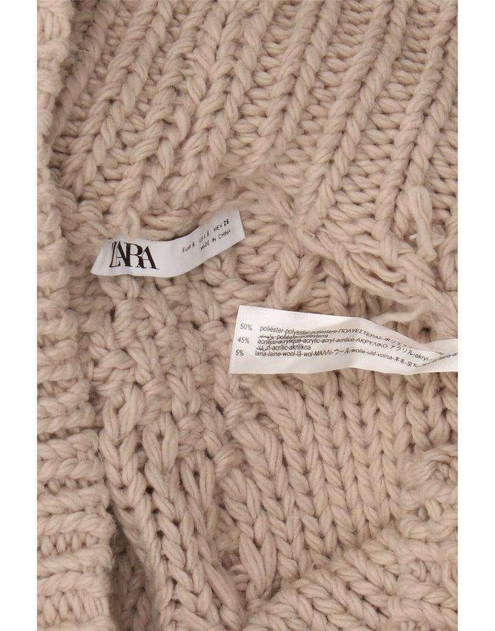Zara Womens Oversized Open Cardigan Sweater UK 10 Small Beige Polyester