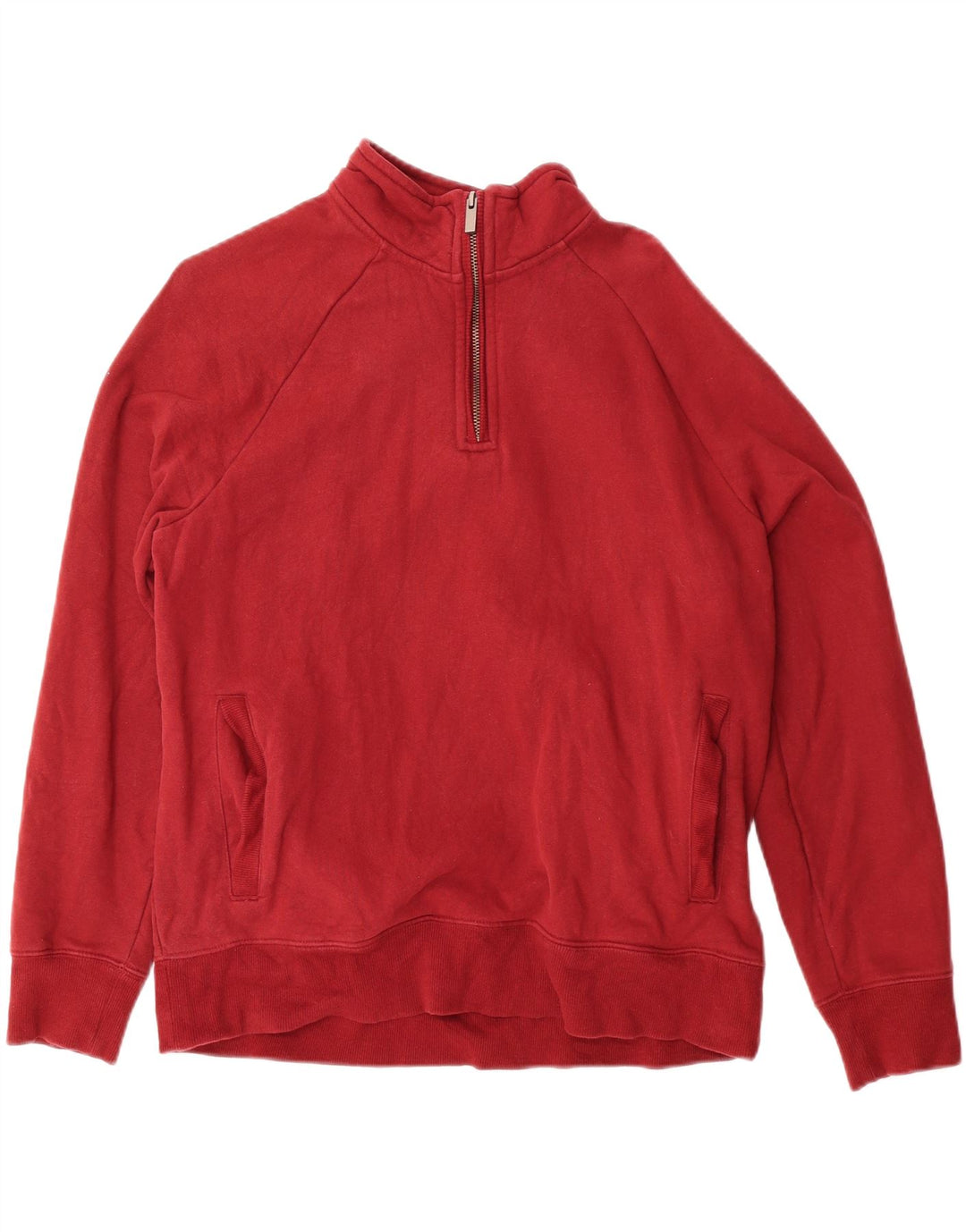 MARKS & SPENCER Womens Zip Neck Sweatshirt Jumper UK 16 Large Red Cotton Vintage Marks & Spencer and Second-Hand Marks & Spencer from Messina Hembry 