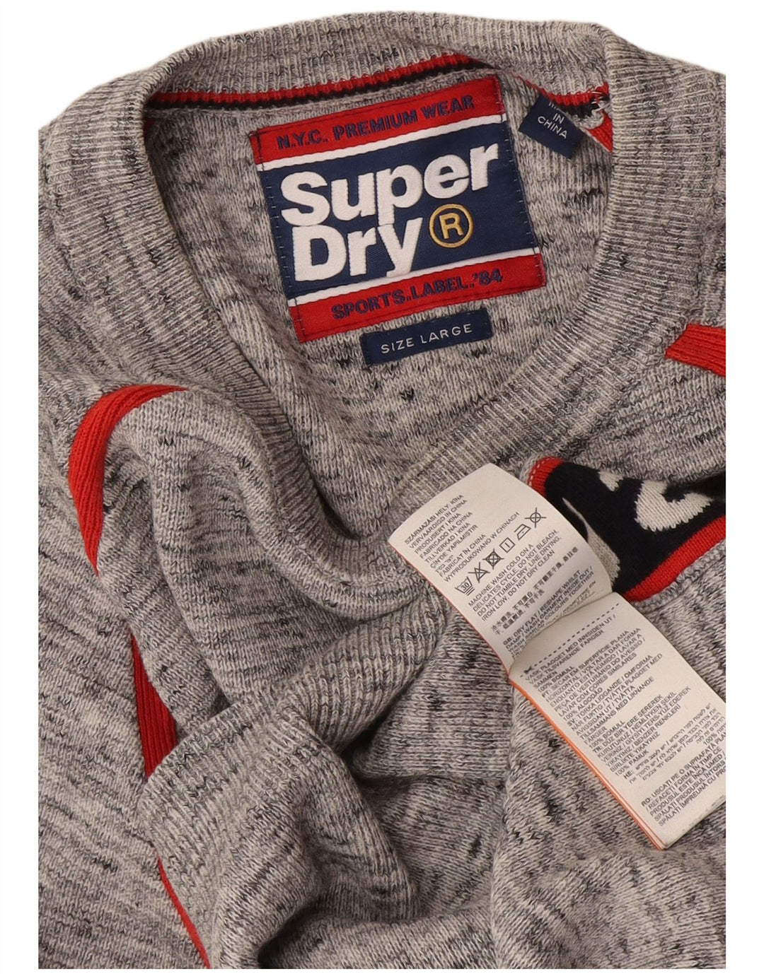 Superdry Herre grafisk sweater med rund hals, stor grå farveblok