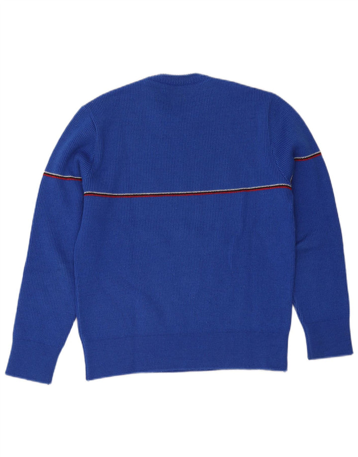 Vintage herre sweater med rund hals, lille blå stribet uld