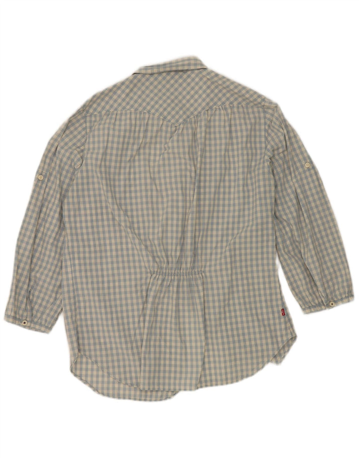 Levi's skjorte med 3/4 ærmer til kvinder UK 16 Large Blue Gingham Cotton