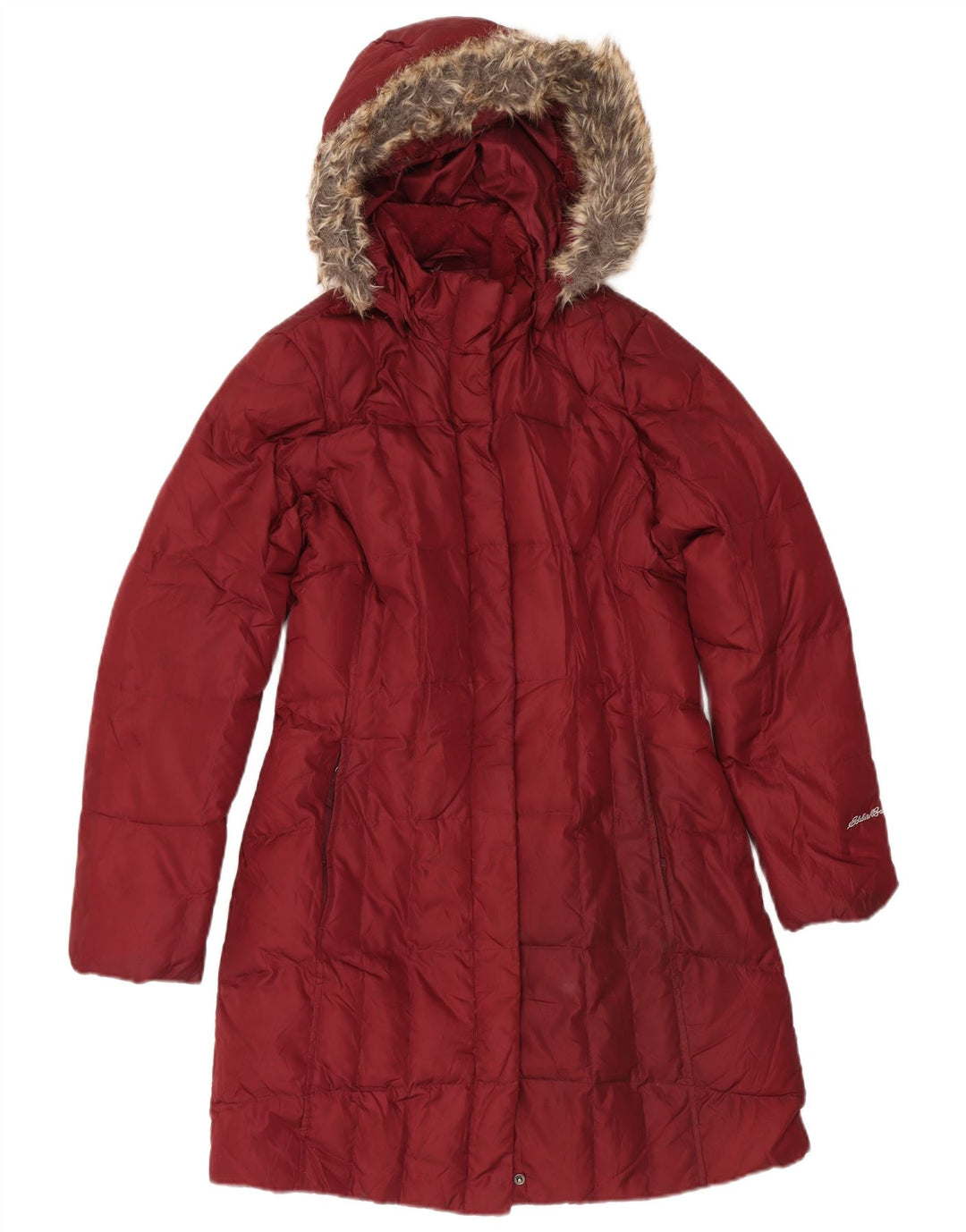 Eddie Bauer Dame Hætte Polstret Frakke UK 14 Medium Burgundy Polyester