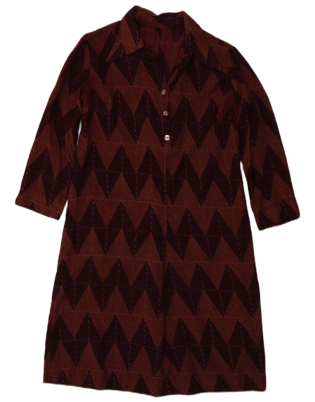 Vintage kvinders 3/4 ærmer basiskjole UK 12 Medium Burgundy Chevron