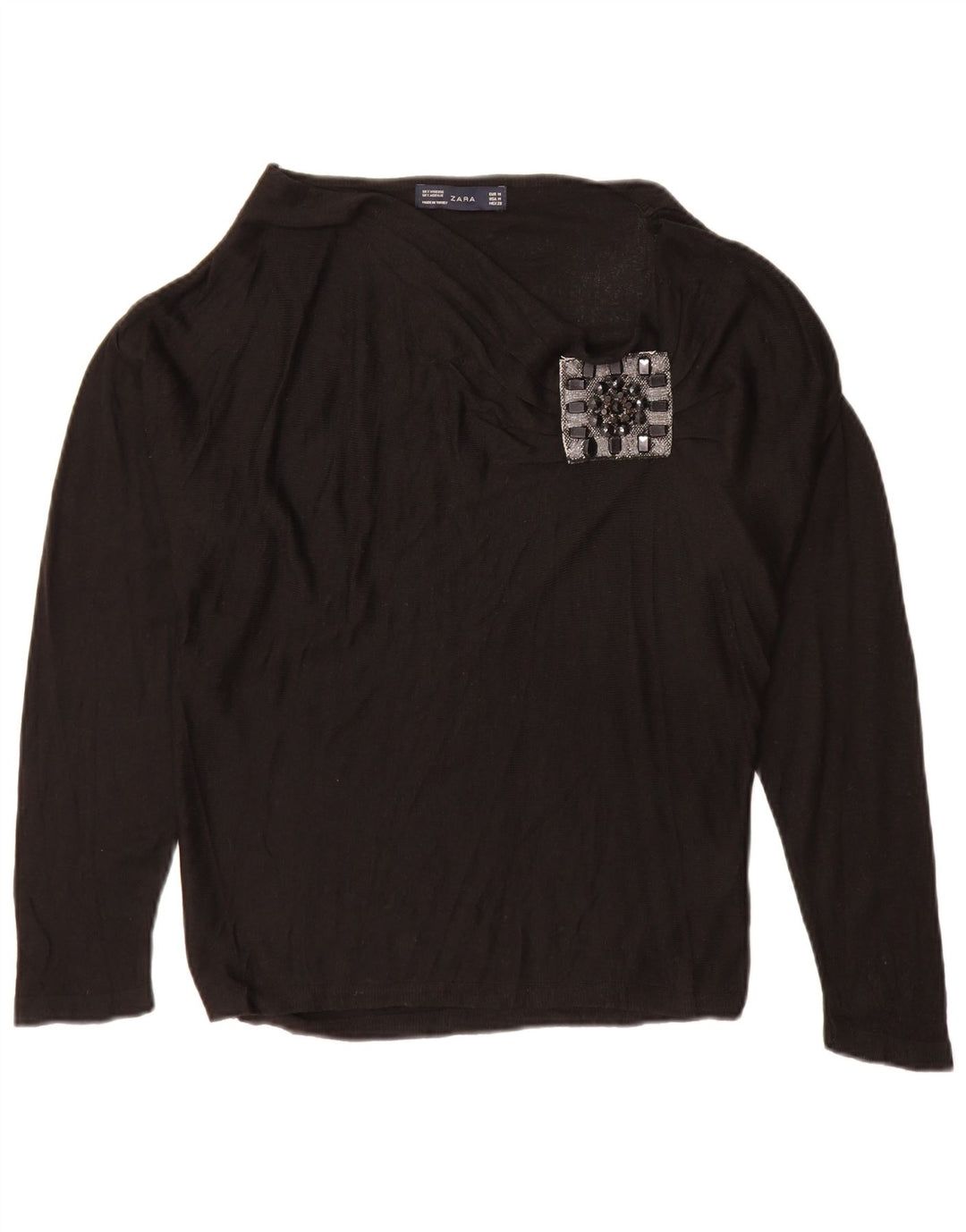 Zara Dame Top Langærmet UK 14 Medium Sort Viscose