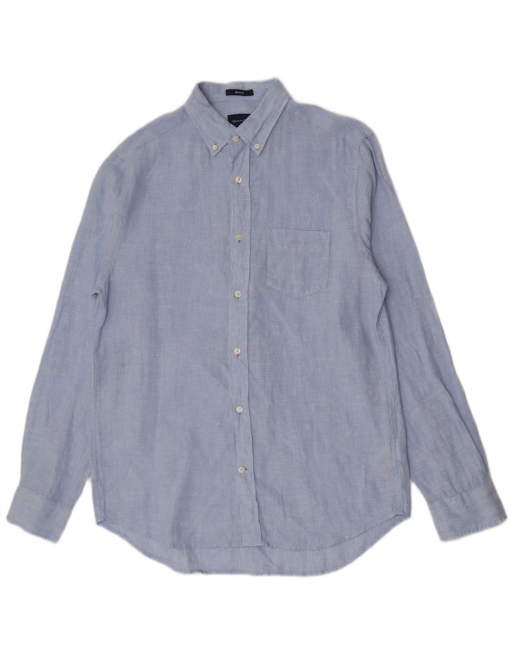 Gant Herre Regular Fit Skjorte Størrelse 39/40 15 1/2 Medium Blue Linen