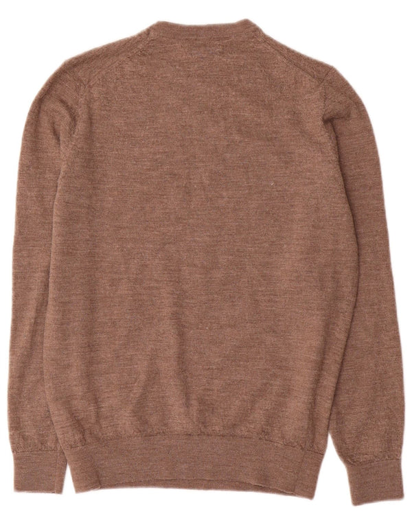 Massimo Dutti Dame Crew Neck Jumper Sweater UK 14 Large Brown Merino Wool