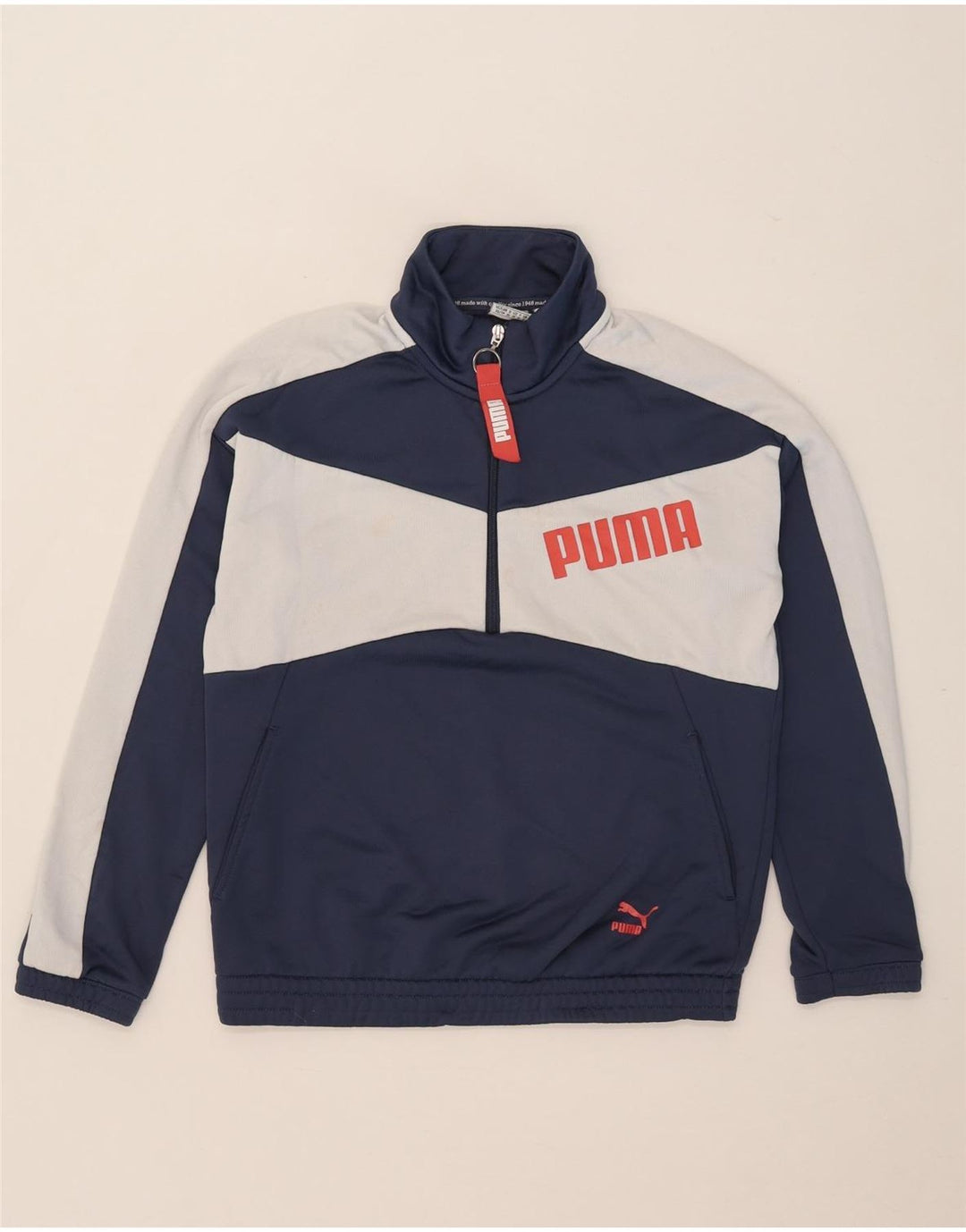 PUMA Graphic Sweatshirt Jumper UK 8 Small Navy Blue Colourblock