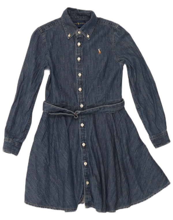 Ralph Lauren Girls Long Sleeve Denim Dress 7-8 Years Navy Blue Cotton