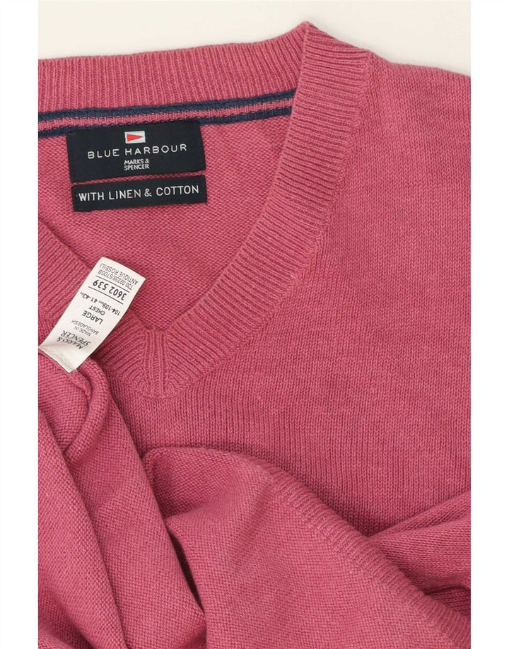 Marks & Spencer Herre Blue Harbor V-hals sweater Stor Pink Linen