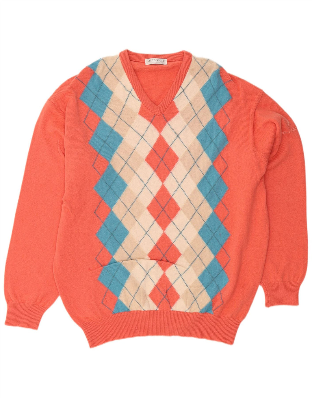 LYLE & SCOTT Herre V-hals sweater XL Orange Argyle/Diamond