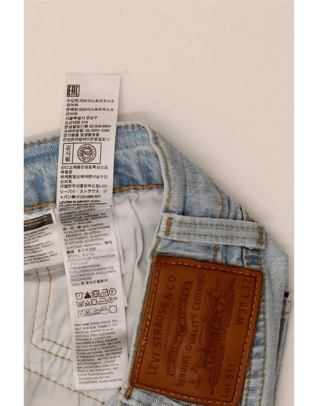 Levi's Herre 511 Distressed Slim Jeans W38 L32 Blå Bomuld