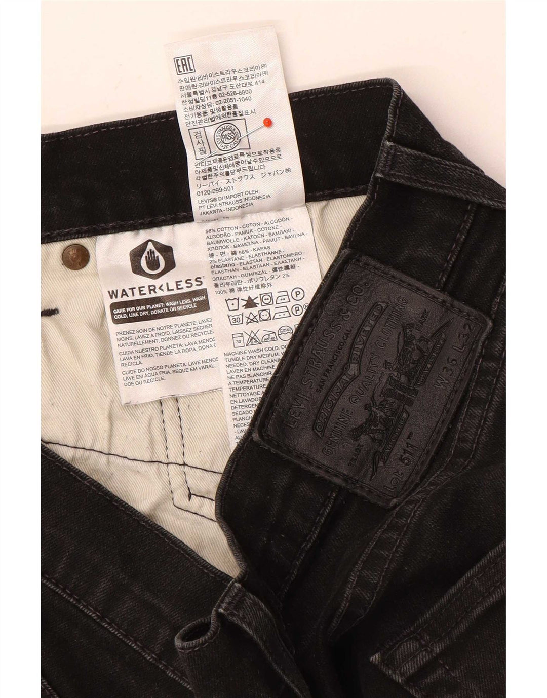 Levi's Herre 511 Slim Jeans W36 L32 Sort Bomuld