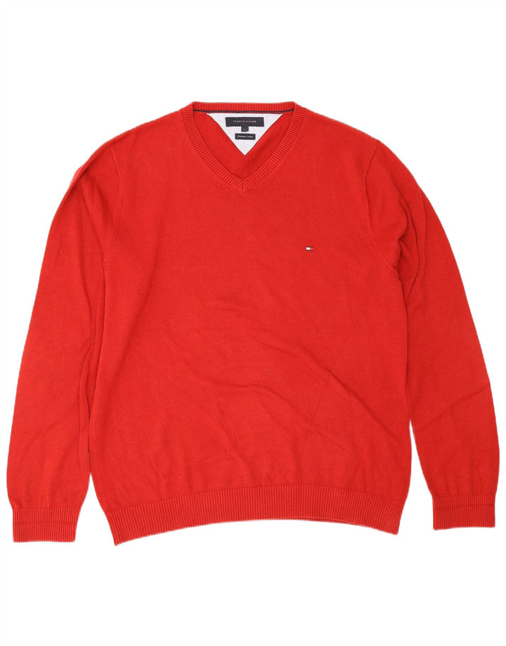 Tommy Hilfiger Herre V-hals sweater Stor rød bomuld