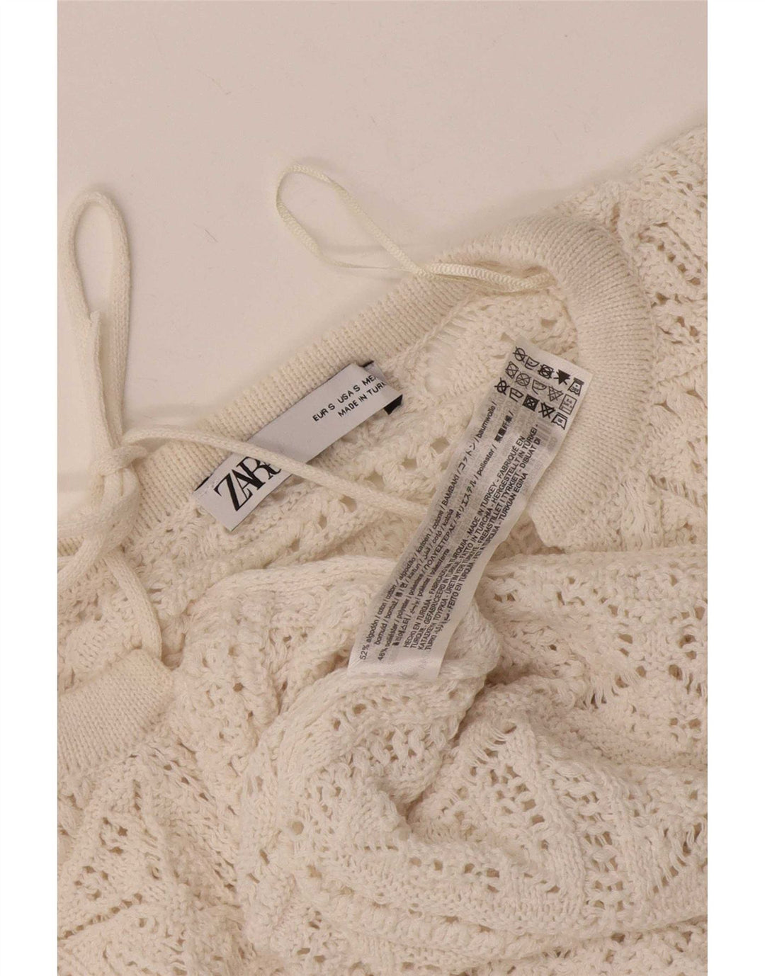 Zara Oversized hæklet bluse Top UK 10 Small White Bomuld