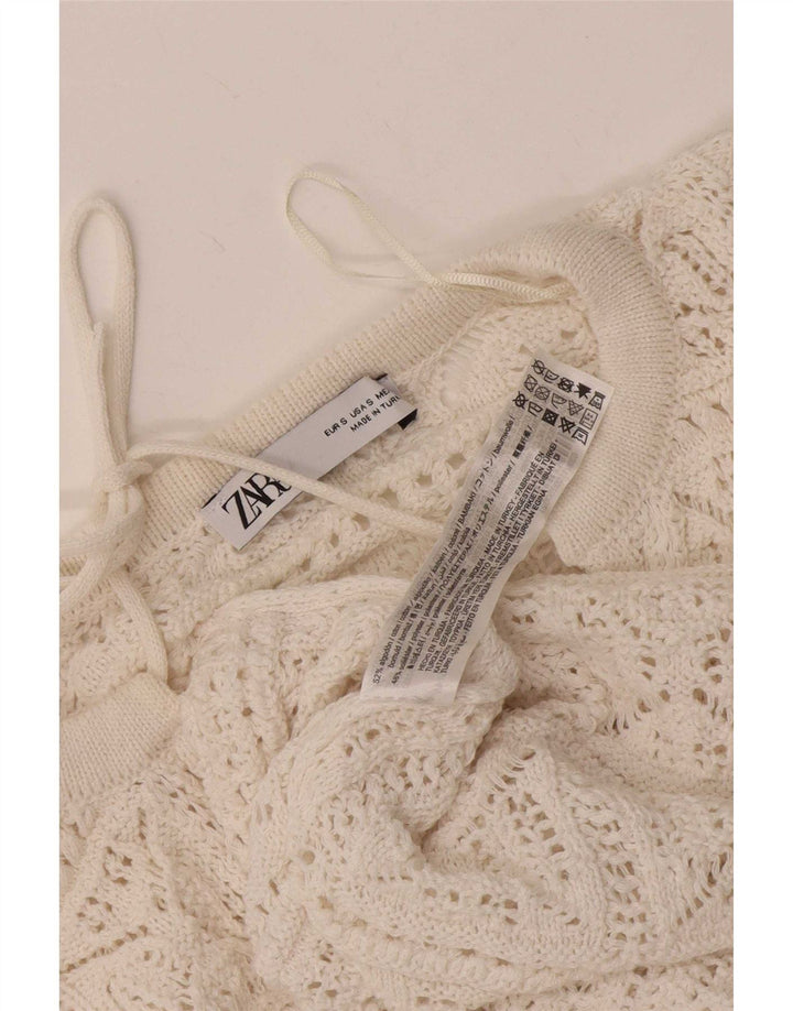 Zara Oversized hæklet bluse Top UK 10 Small White Bomuld