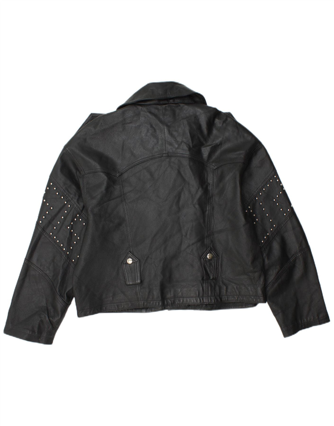 Front Line Womens Crop Læder Biker Jacket UK 14 Stort sort læder