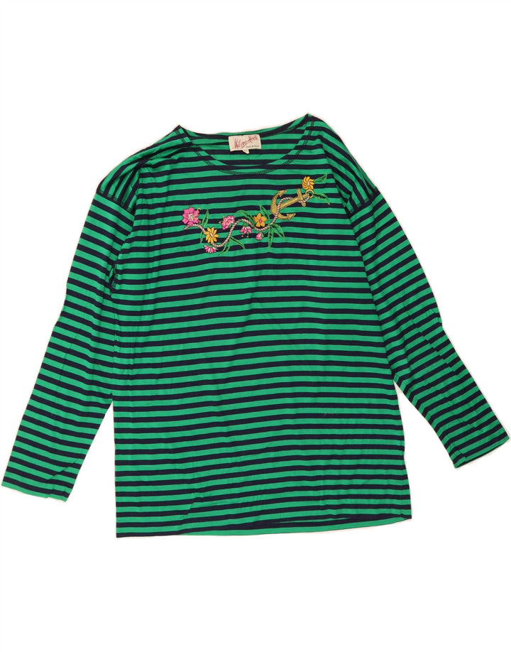 VINTAGE Womens Graphic Top Long Sleeve IT 46 Large Green Striped Vintage Vintage and Second-Hand Vintage from Messina Hembry 