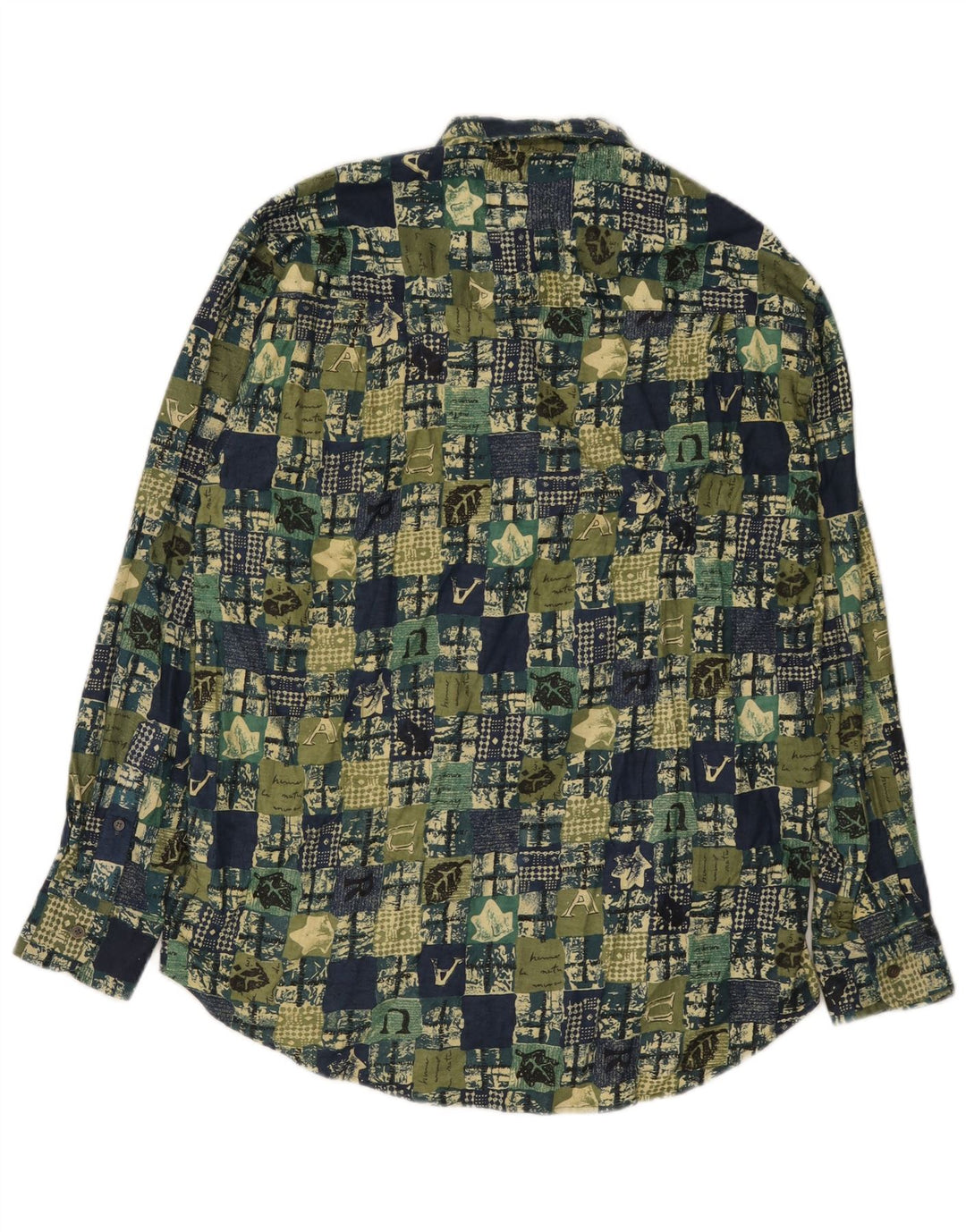 Vintage herreskjorte stor grøn patchwork bomuld