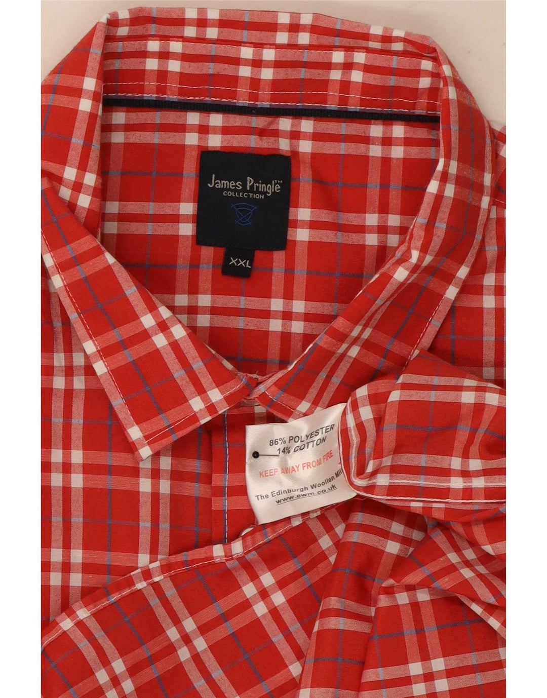 James Pringle kortærmet herreskjorte 2XL rødternet polyester