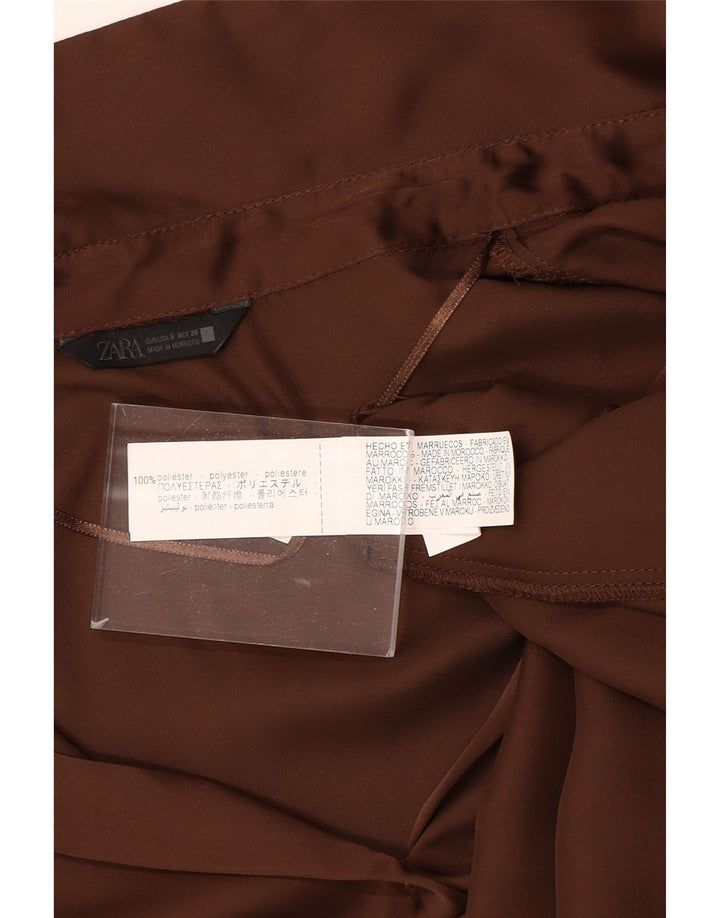 ZARA Oversized skjortebluse til kvinder UK 10 Lille brun polyester