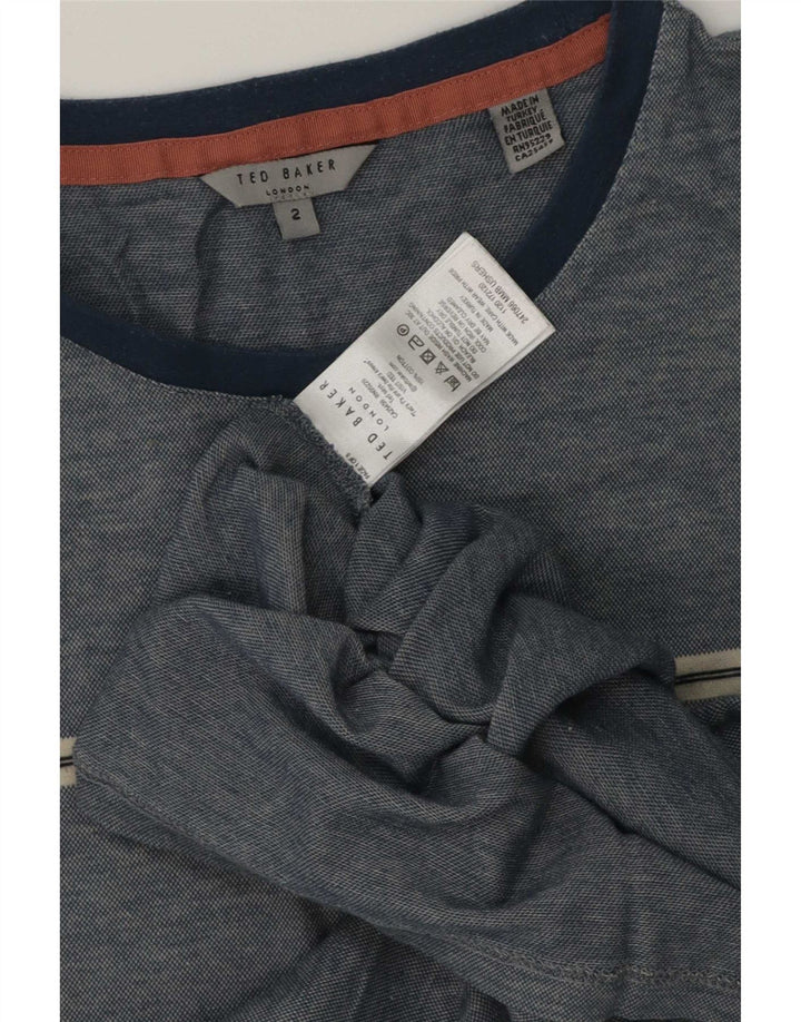 Ted Baker Herre T-shirt Top Størrelse 2 Lille blå stribet bomuld