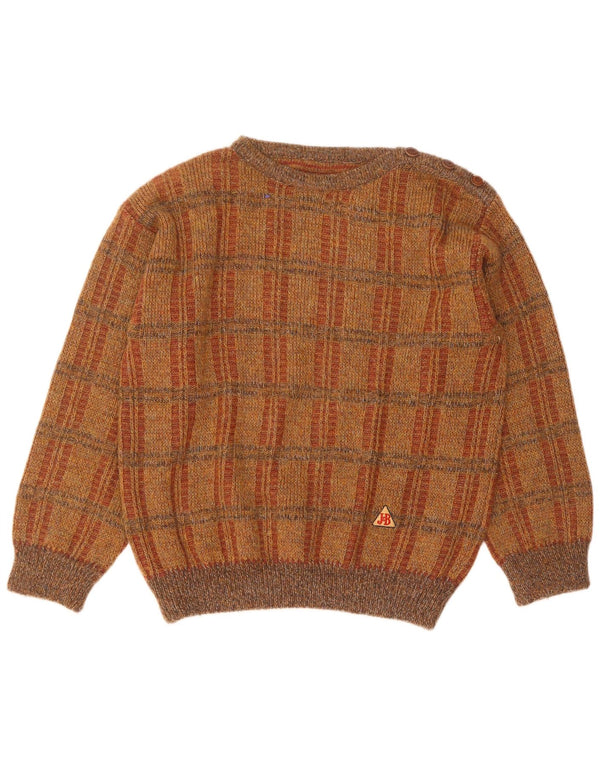 Vintage Herre Boat Neck Jumper Sweater stor brun ternet akryl