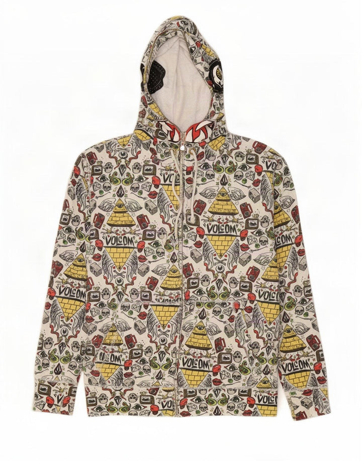 Volcom Mens Graphic Zip Hoodie Sweater Medium White