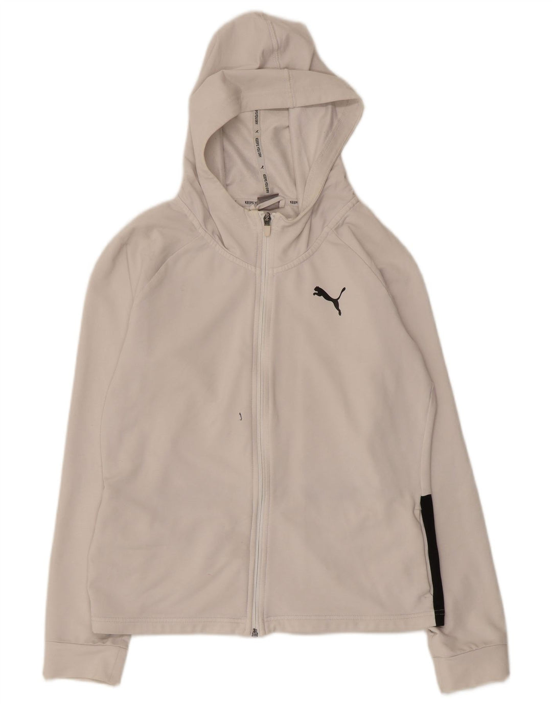 PUMA Grafisk hættetrøje til kvinder med lynlås UK 10 Small White Colourblock