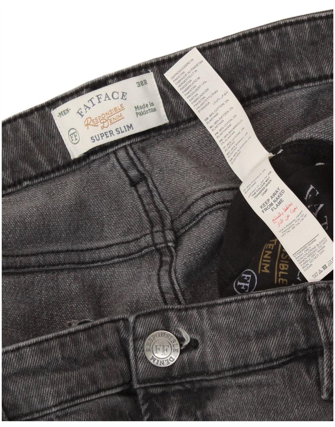 FAT FACE Herre Super Slim Jeans W38 L31 Grå Bomuld