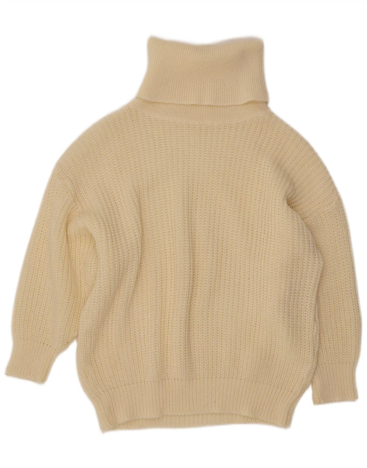 VINTAGE Dame Oversized rullehals sweater UK 14 Large Beige