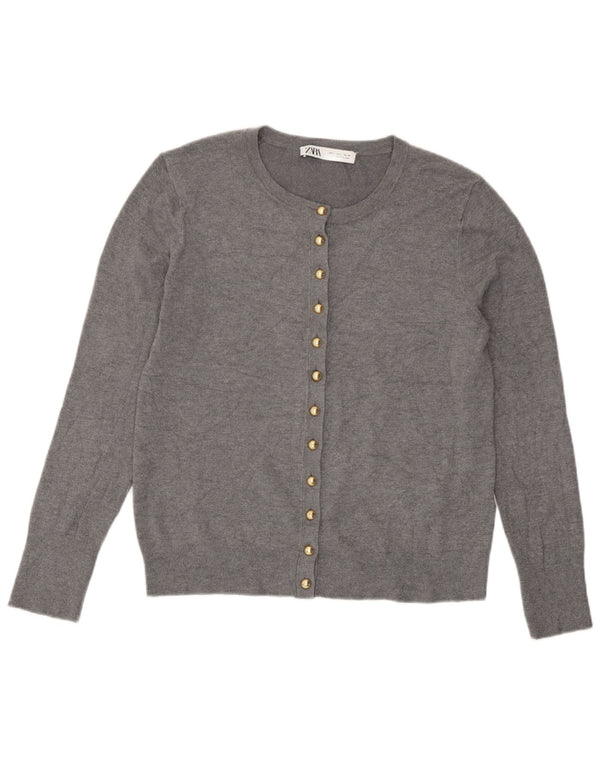 Zara Dame Cardigan Sweater UK 14 Large Grå Flecked Viscose